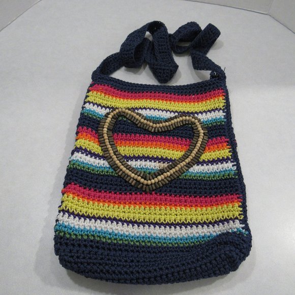 Lina Handbags - Lina Striped Rainbow Crochet Crossbody Bag Heart